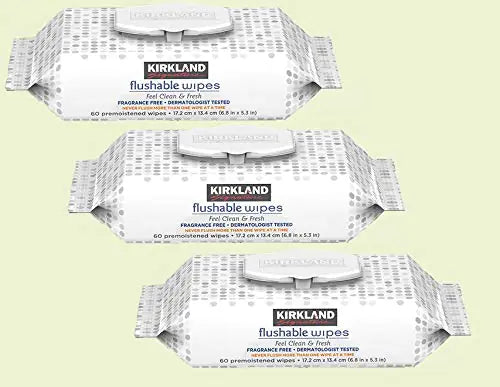Kirkland Signature Moist Flushable Wipes – 180 Wipes (3 Packs)