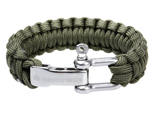 The Friendly Swede Paracord Bracelet with Stainless Steel D Shackle (7-8" wrists)